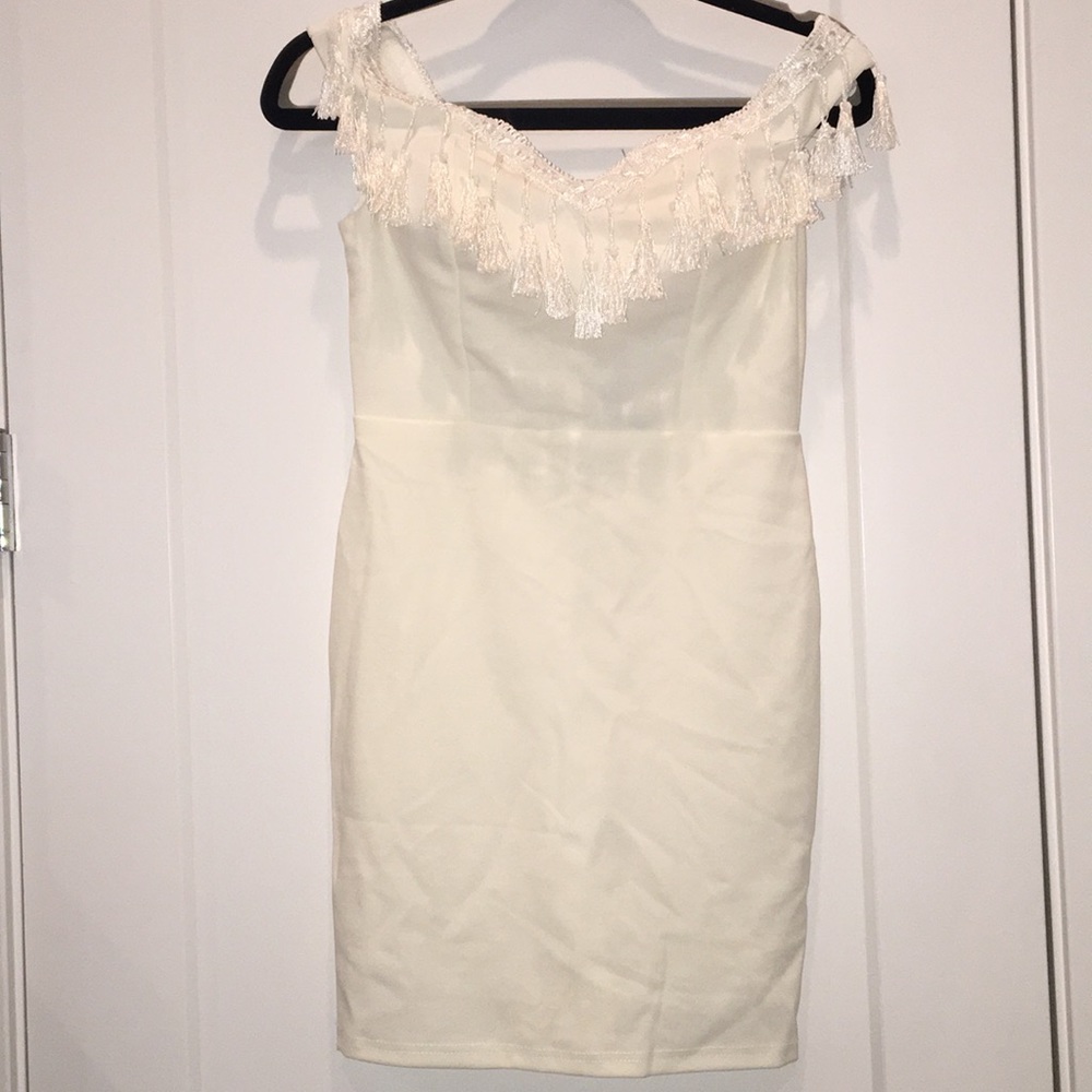NWT Nasty Gal white tassel mini dress - M